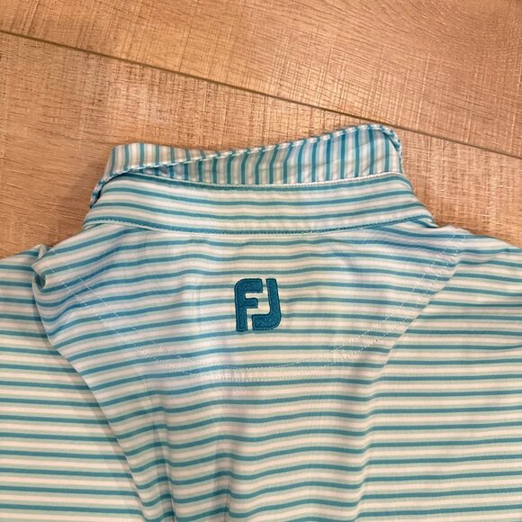 FOOTJOY FJ MENS XL TURQUOISE BLUE STRIPE GOLF POLO SHIRT DRI FIT - Picture 10 of 10